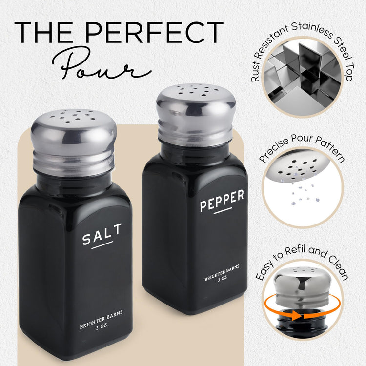 Black Salt and Pepper Shakers Set with Holder by Brighter Barns (2 Count)