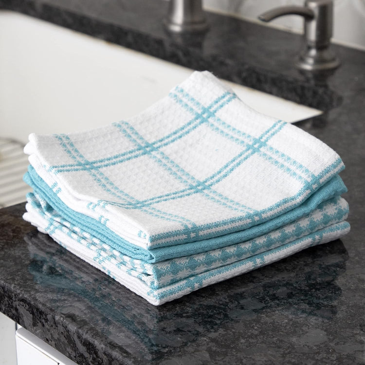 T-FAL Premium Waffle Dish Cloths: Highly Absorbent, Super Soft Long Lasting - 100% Cotton, 12"x13" Flat Waffle Dish Towel for Cleaning & Drying Dishes, (4-Pack), Breeze - Nestoria