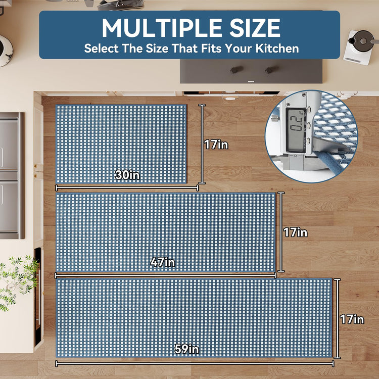 Kitchen Rugs Kitchen Mats for Floor Non Slip Washable Blue 17"x30" (4.065 Sq Ft)