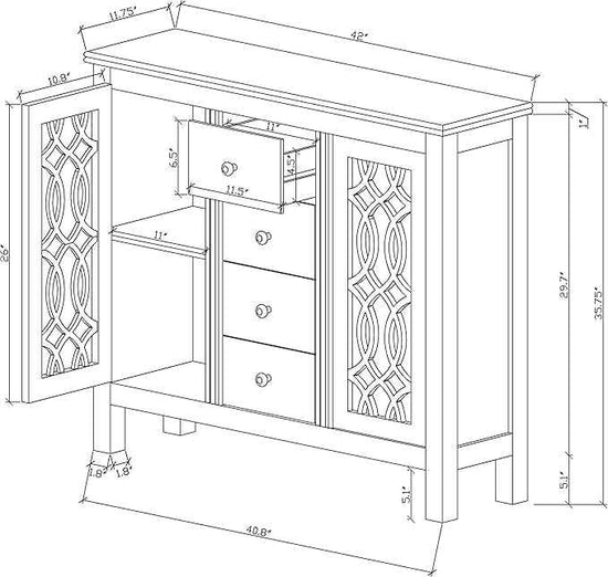 Coaster Home Furnishings - Rue - 4-Drawer Wood Accent Cabinet with Farmhouse Style, Trellis Pattern, Doors & Shelves - Living Room, Entryway & Home Kitchen - Blue - 950736