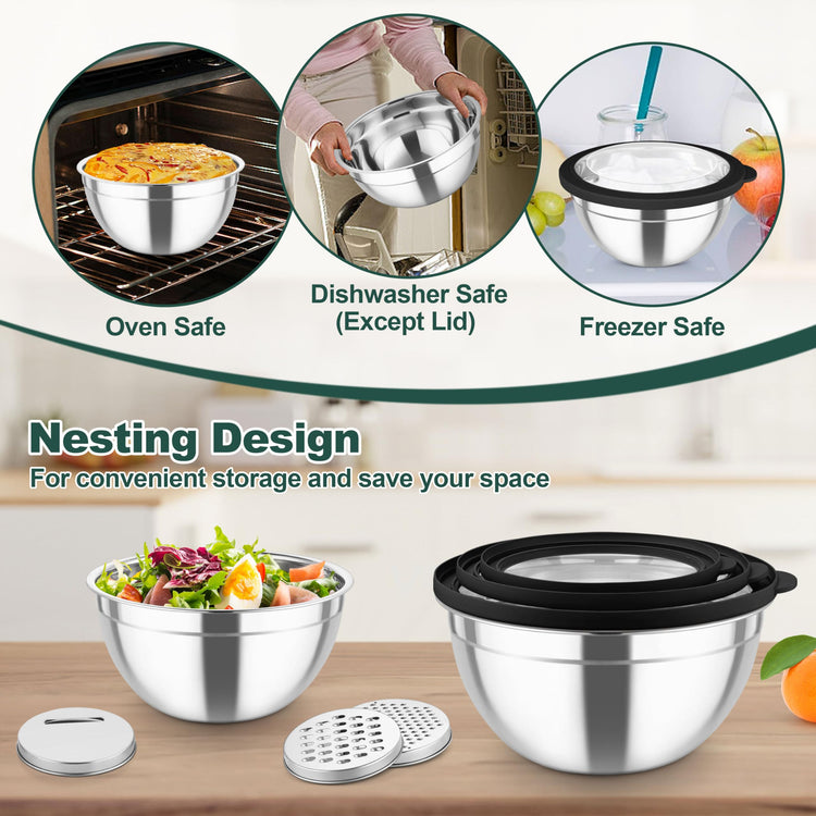 Mixing Bowls Stainless Steel Salad Serving Bowl with Clear Lids (5 Count)