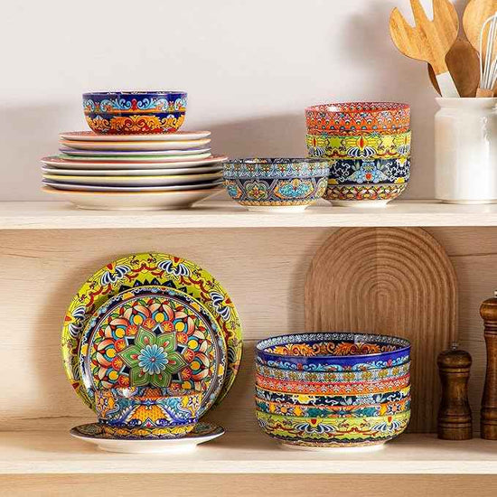 vancasso 24-Piece Dinnerware Sets,Plates & Bowls Sets Service for 6, Bohemian Porcelain Dishes Set for 6, Kitchen Dinner Set,Microwave & Dishwasher Safe, Scratch Resistant,Series KRVI