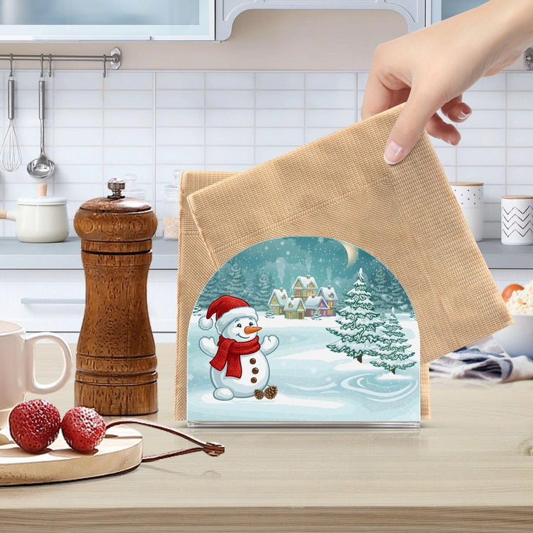 Christmas Winter Village Snowman Napkin Holder for Table Paper Napkins Holder Acrylic Tissue Dispenser Kitchen Dining Room Bathroom Party Car Decor