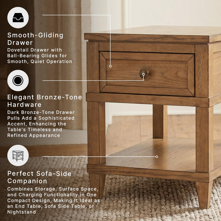 Sharlance Wood End Table with Charging Station