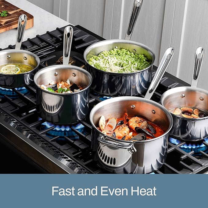 All-Clad D3 3-Ply Stainless Steel Sauce Pan with Lid 3 Quart, Induction, Oven Broiler Safe 600F, Multipurpose, Compatible w/ All Cooktops, For Restaurant or Home Kitchen, Pots & Pans, Cookware, Silver