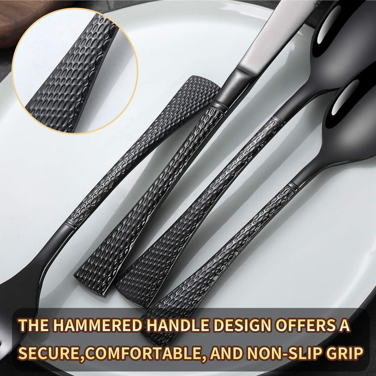 Hammered Black Silverware Set for 8 (40 Count)