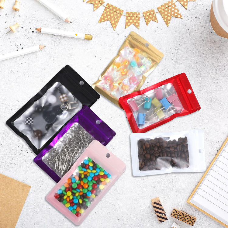 200 Pack Resealable Mylar Holographic Bags Food Storage Smell Proof Bags with Front Window Foil Packaging Pouch for Candy Sample Jewelry Small Business 4.13×5.91 Inch (200 Count)