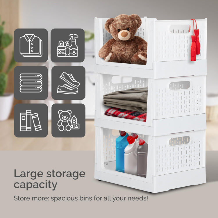 Foldable Stackable Storage Bins with Wheels (3 Count)