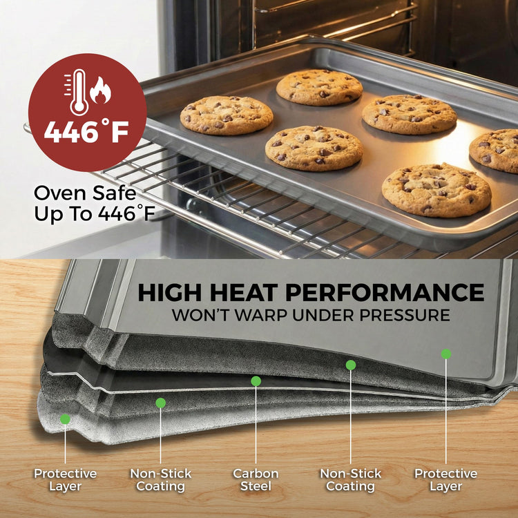Non-Stick 8-Piece Bakeware Set – Carbon Steel with Even Heat Distribution, Oven Safe to 446°F, BPA-Free, Dishwasher Safe, Stackable Baking Tools for Easy Storage and Everyday Cooking - Gray