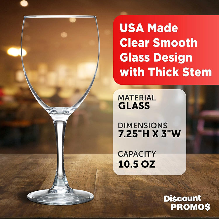 DISCOUNT PROMOS Nuance Wine Glasses by ARC 10.5 oz. Set of 10, Bulk Pack - Restaurant Glassware, Perfect for Red Wine, White Wine, Cocktails - Clear