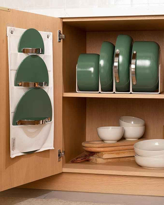 Caraway Non-stick Ceramic Cookware Set (12 Piece) Pots, Pans, Lids and Kitchen Storage - PFAS & PFOA Free - Oven Safe Pan Set & Compatible with All Stovetops - Sage