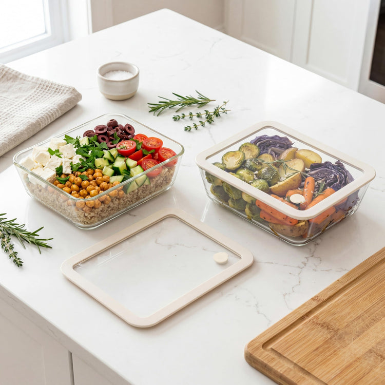 Glass Food Container Set with Glass Lid (2 Count)