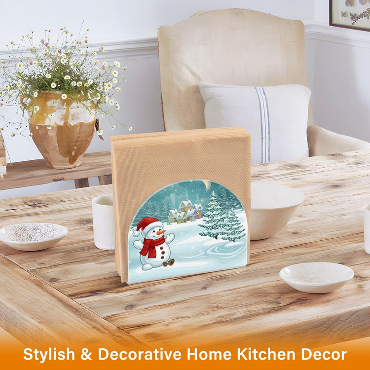 Christmas Winter Village Snowman Napkin Holder for Table Paper Napkins Holder Acrylic Tissue Dispenser Kitchen Dining Room Bathroom Party Car Decor