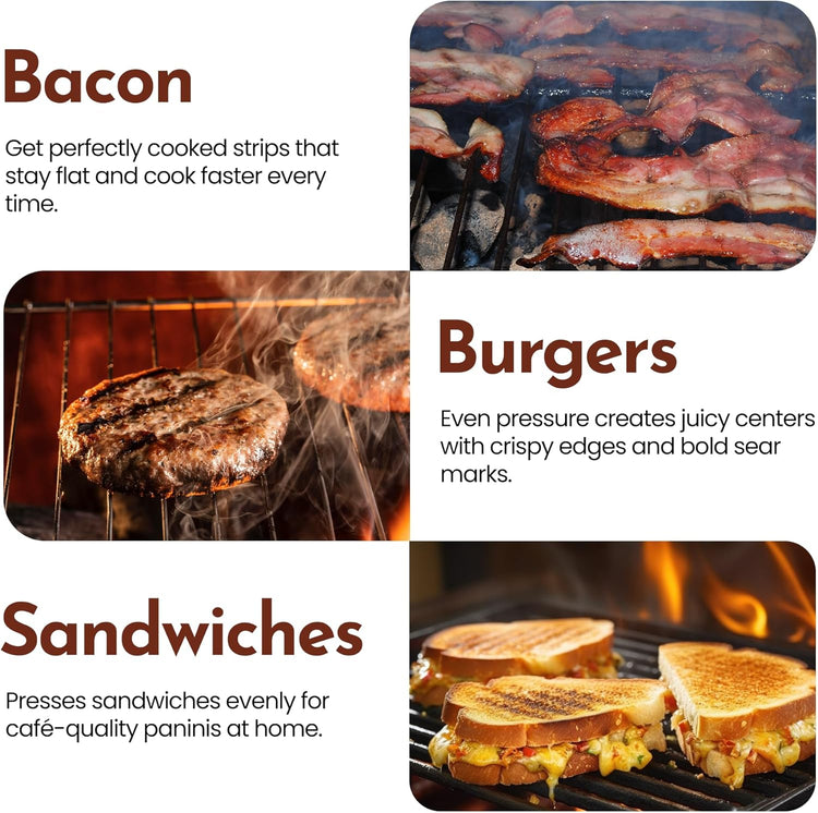 Bellemain Bacon Press Rectangle | Heavy-Duty Cast Iron Grill Press for Perfectly Seared Bacon, Steak & Sandwiches | Equalized Weight Distribution - Nestoria