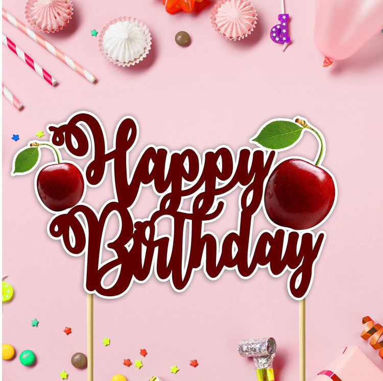 Cherry Happy Birthday Cake Topper
