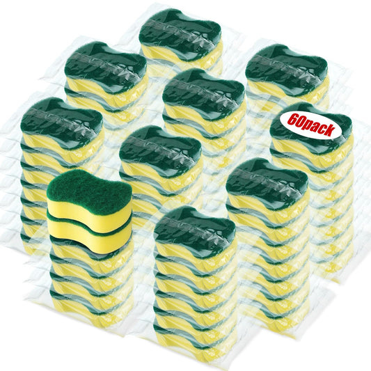 60 Pcs Individually Wrapped Sponges Kitchen Bulk Non Scratch Scouring Sponges for Dishes Household Cleaning Travel Apartments Hotel Car (60 Count)