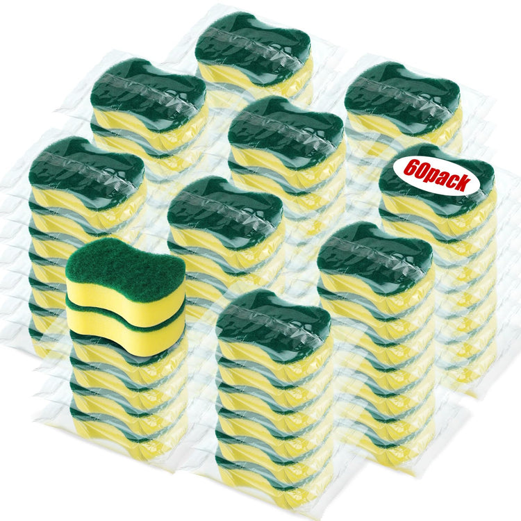 60 Pcs Individually Wrapped Sponges Kitchen Bulk Non Scratch Scouring Sponges for Dishes Household Cleaning Travel Apartments Hotel Car (60 Count)