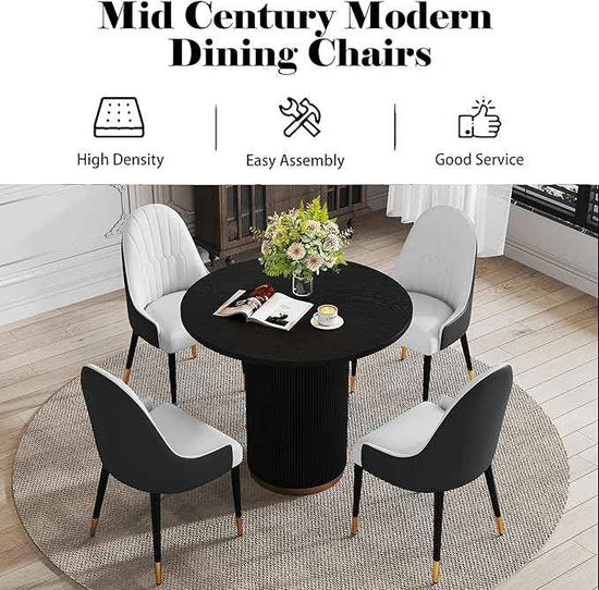 AF ARTISAN FURNITURE Black White Dining Chairs Set of 2 with High Backs Mid Century Modern Kitchen Dining Room Chairs PU Faux Leather Upholstered Large Padded Accent Chair with Legs