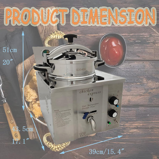 110V 16L Commercial High Pressure Fried Chicken Stove 2.4KW Electric Countertop Pressure Fryer Stainless Steel Kitchen Frying Machine for Snack Bar Restaurant