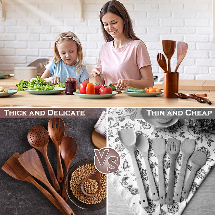 6 Piece Teak Wood Cooking Utensil Set (6 Count)
