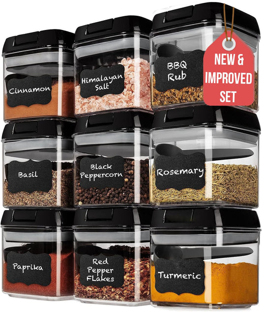 9PC (0.5L | 17oz) Airtight Pantry Storage Containers with 6 Spoons (9 Count)