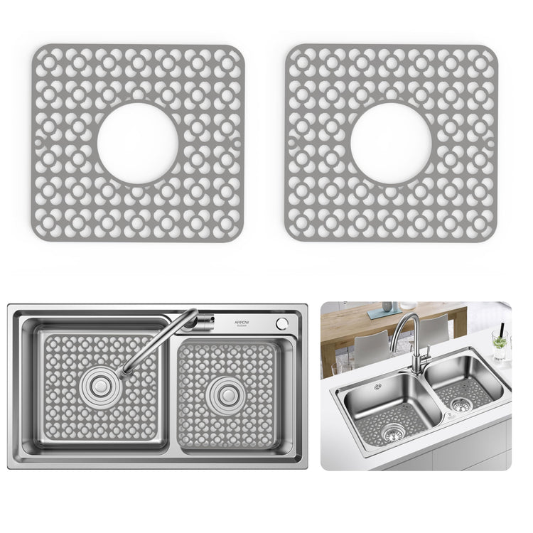 2PCS Sink Mats Sink Protectors Dish Racks Dishwasher Safe Grid Mats for Kitchen Sink Silicone Protect Sink from Stains Damage Scratches Non Slip Heat Resistant Rust Resistant 11"X12" Grey (2 Count)