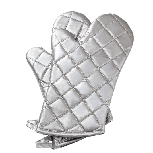 Silver 13" Quilted Oven Mitts Set of 2 Heat Resistant for Kitchen Grill (2 Count)