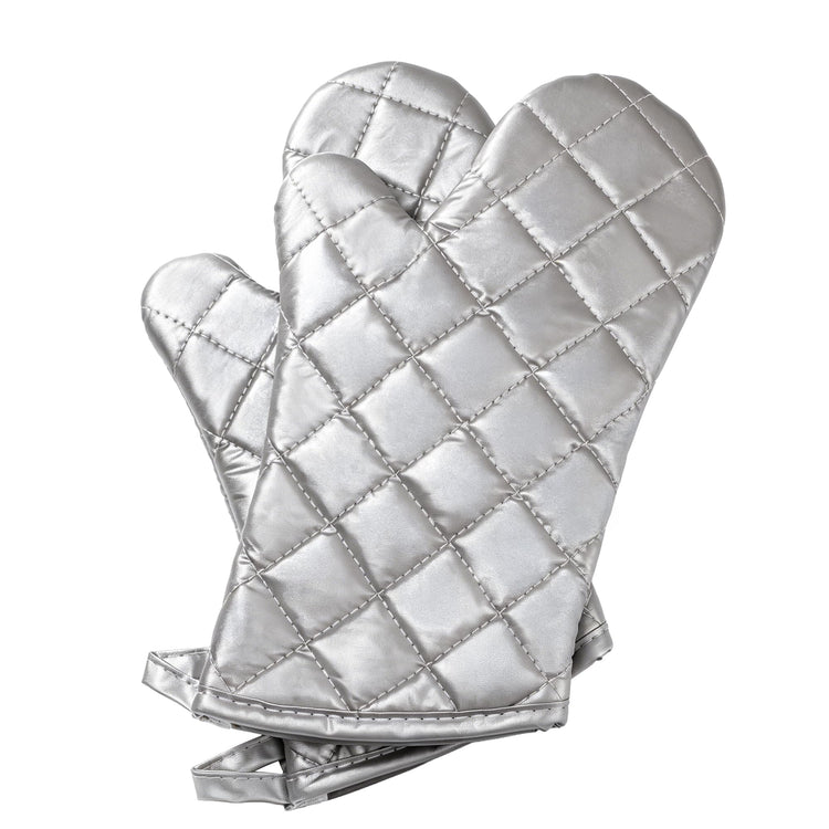 Silver 13" Quilted Oven Mitts Set of 2 Heat Resistant for Kitchen Grill (2 Count)