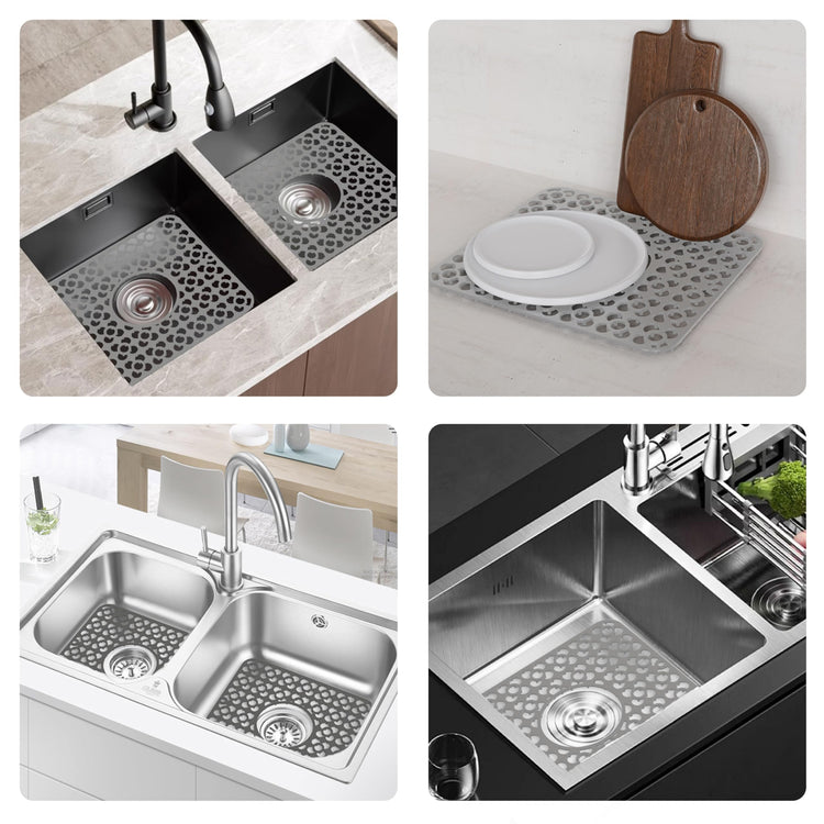 2PCS Sink Mats Sink Protectors Dish Racks Dishwasher Safe Grid Mats for Kitchen Sink Silicone Protect Sink from Stains Damage Scratches Non Slip Heat Resistant Rust Resistant 11"X12" Grey (2 Count)