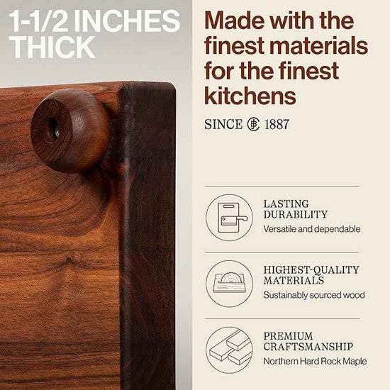 John Boos B Series Square Wooden Walnut Cutting Board 12”x12” – 1.5” Thick, 5-lb Non-Reversible Butcher Block with Wood Bun Feet & Edge-Grain