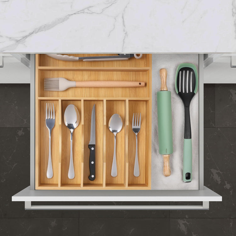 Kitchen Bamboo Silverware Organizer