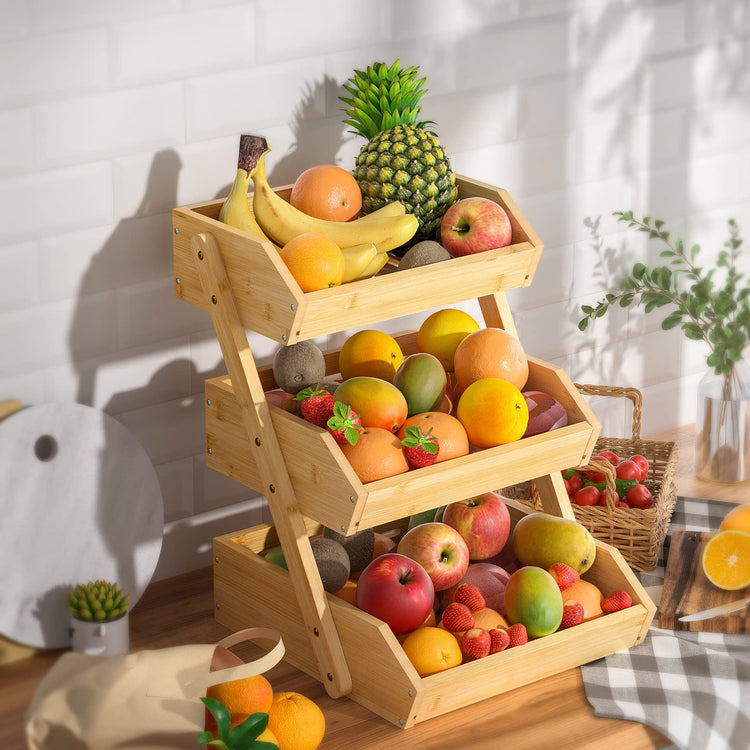 3 Tier Bamboo Fruit Basket for Kitchen Counter