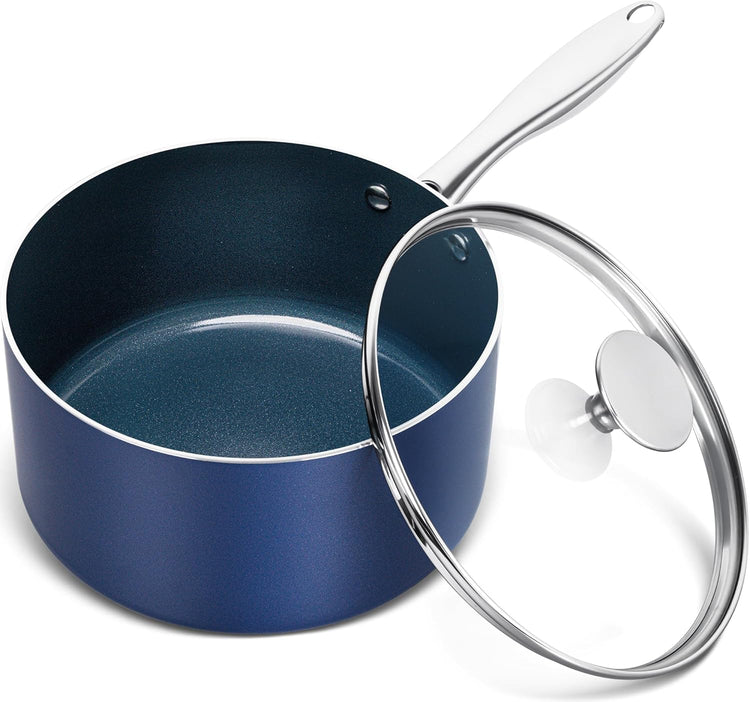 MICHELANGELO 3 Quart Saucepan with Lid, Nonstick Ceramic Sauce Pan with Stainless Steel Handle, 3 Qt Saucepan with Lid Induction Compatible, Oven Safe, Blue - Nestoria