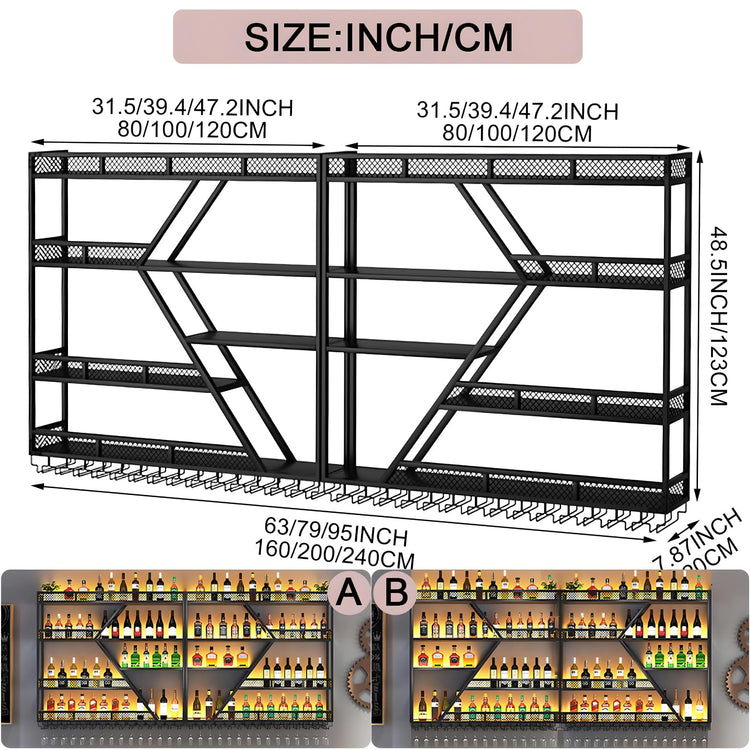 63in Large Wall Mounted Wine Rack