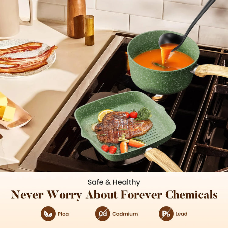 17Pcs Green Induction Cookware Set