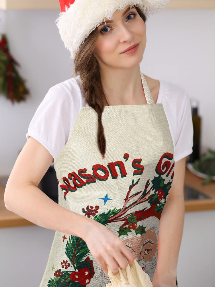 4 Pcs Christmas Aprons Adjustable Kitchen Cooking Aprons Xmas Buffalo Plaid Merry Christmas BBQ Bib for Adults (4 Count)