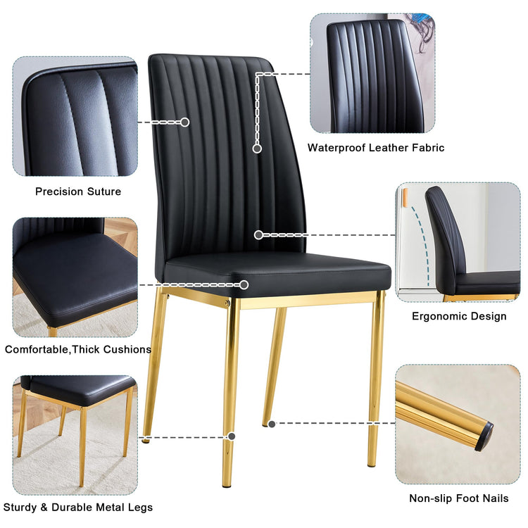 Black Dining Chairs Set of 6 Modern PU Leather Kitchen Chairs with Metal Legs Armless Upholstered Chair for Dinner Room (6 Count)