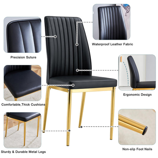 Black Dining Chairs Set of 8 Modern PU Leather Kitchen Chairs with Metal Legs Armless Upholstered Chair for Dinner Room