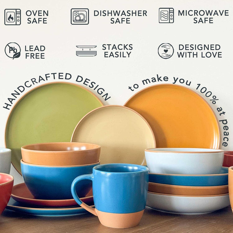 Mora Ceramic Artisan Matte Large Latte Mug Set of 4, 16oz - Microwavable, Porcelain Coffee Cups With Big Handle - Modern, Boho, Unique Style For Any Kitchen. Microwave Safe Stoneware - Marina Colors