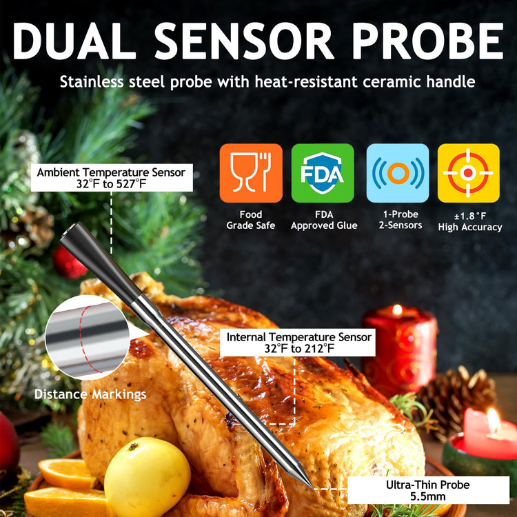 Meat Thermometer Digital Wireless with 800ft Range