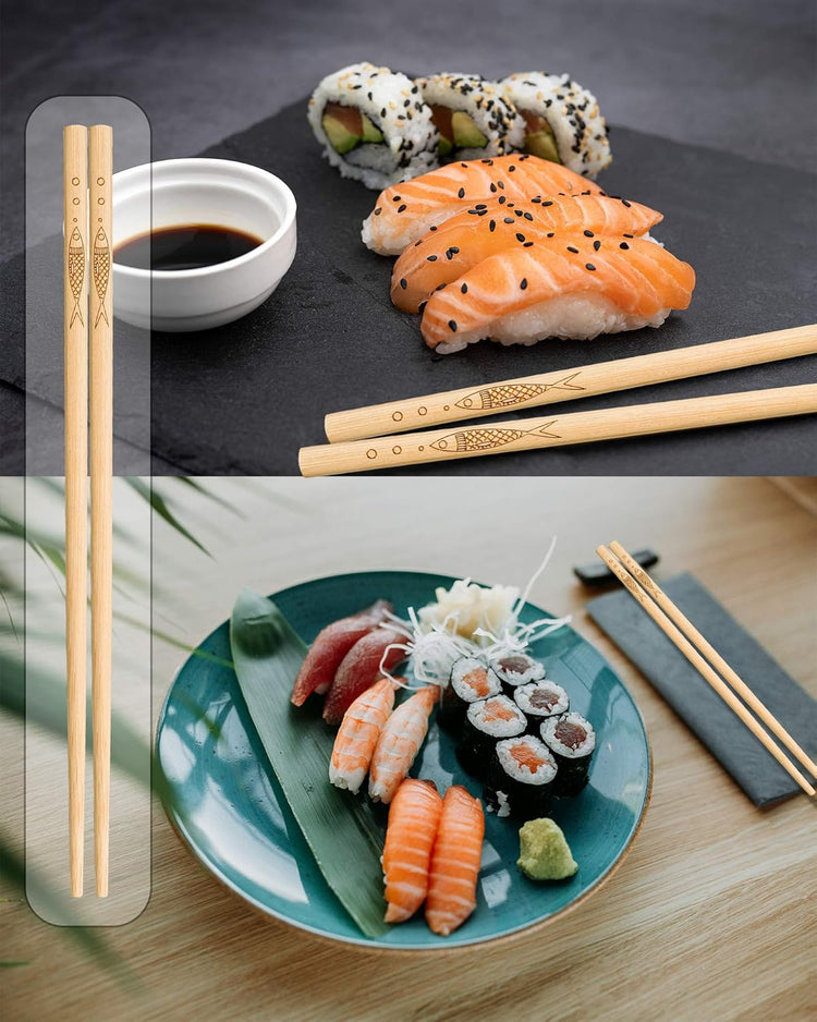 5 pairs of bamboo chopsticks can be reused, classic healthy high-quality natural bamboo chopsticks, can be washed in the dishwasher, 9.8 inches / 25 cm, (pattern: more than every year)