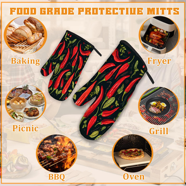 Red Pepper Oven Mitts and Pot Holders Set (4 Count)