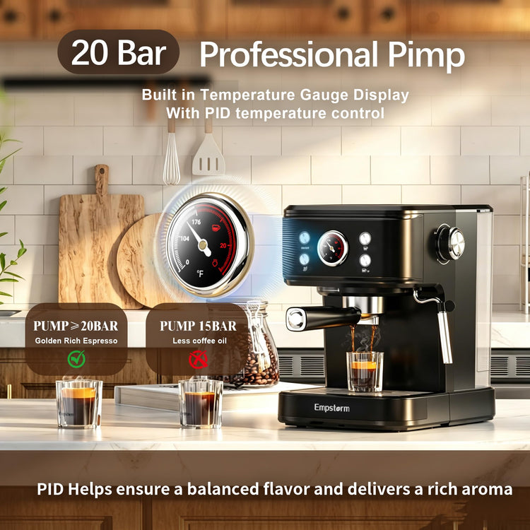 04E 20 Bar Espresso Machine with Milk Frother Steam 1100W Black