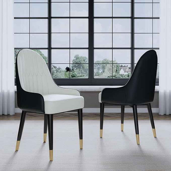 AF ARTISAN FURNITURE Black White Dining Chairs Set of 2 with High Backs Mid Century Modern Kitchen Dining Room Chairs PU Faux Leather Upholstered Large Padded Accent Chair with Legs
