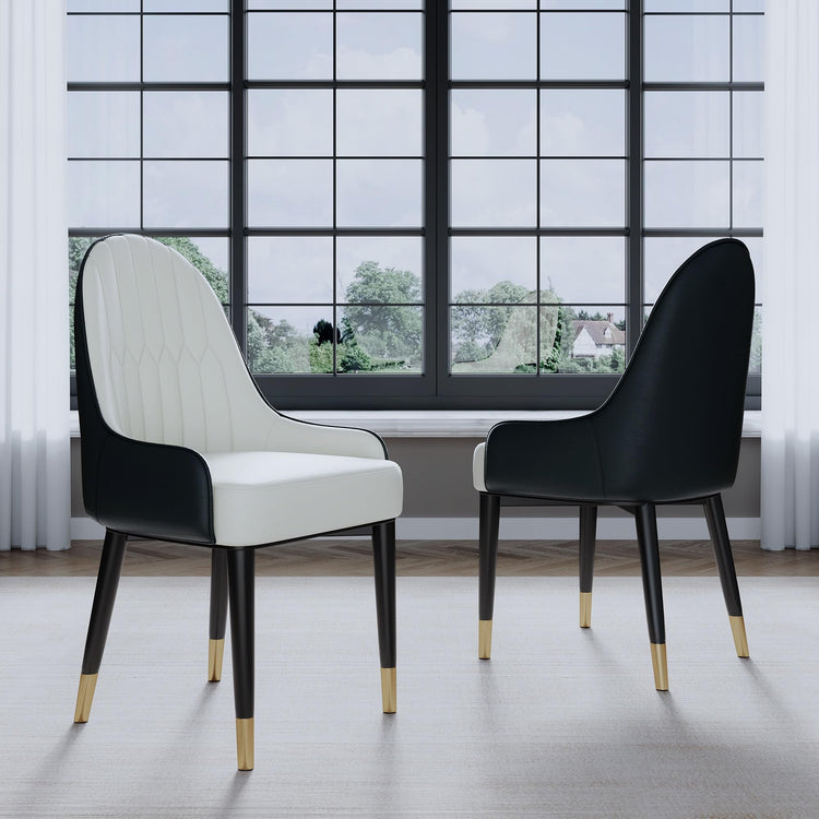 Black White Dining Chairs Set of 2 with High Backs Mid Century Modern Kitchen Dining Room Chairs PU Faux Leather Upholstered Large Padded Accent Chair with Legs (2 Count)