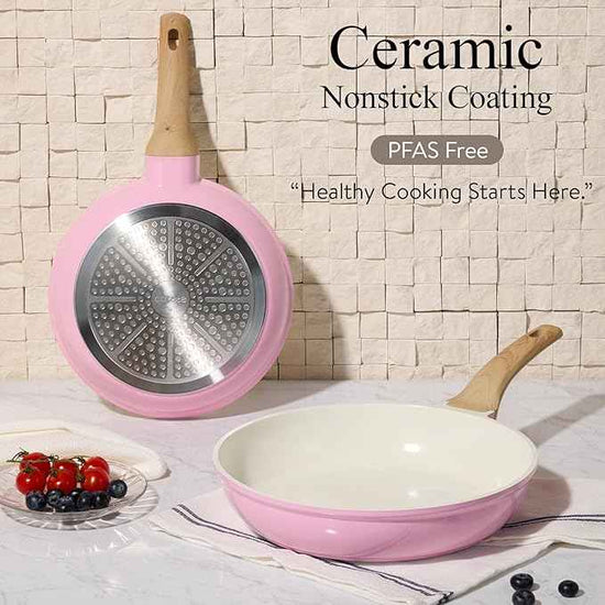 CAROTE Ceramic Cookware Set, 14 PCS Pots and Pans Set Non Stick, Pot and Pan Set with Frying pan, Induction Ready Cooking Set for Kitchen, PFOS/PFOA/PFAS Free, Pink