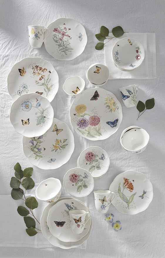 Lenox Dinnerware Set, Butterfly Meadow 28-Piece Set, Service For 4, Porcelain Plates With Scalloped Edges, Plates And Bowls Sets, Microwave Safe, Dishwasher Safe, Home & Kitchen (28 Piece, Assorted)