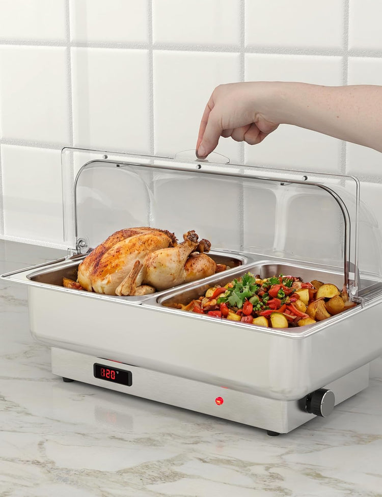 Chafing Dish Electric Buffet Set,2 x 4.5QT Half-Size Stainless Steel Food Servers and Warmers with Temperature Control for Wedding and Parties