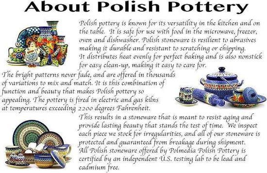 Polmedia Polish Pottery Round Baker with Handles 10-inch - Sunburst Daisies Pattern Handmade in Boleslawiec Poland by Ceramika Artystyczna + Certificate of Authenticity