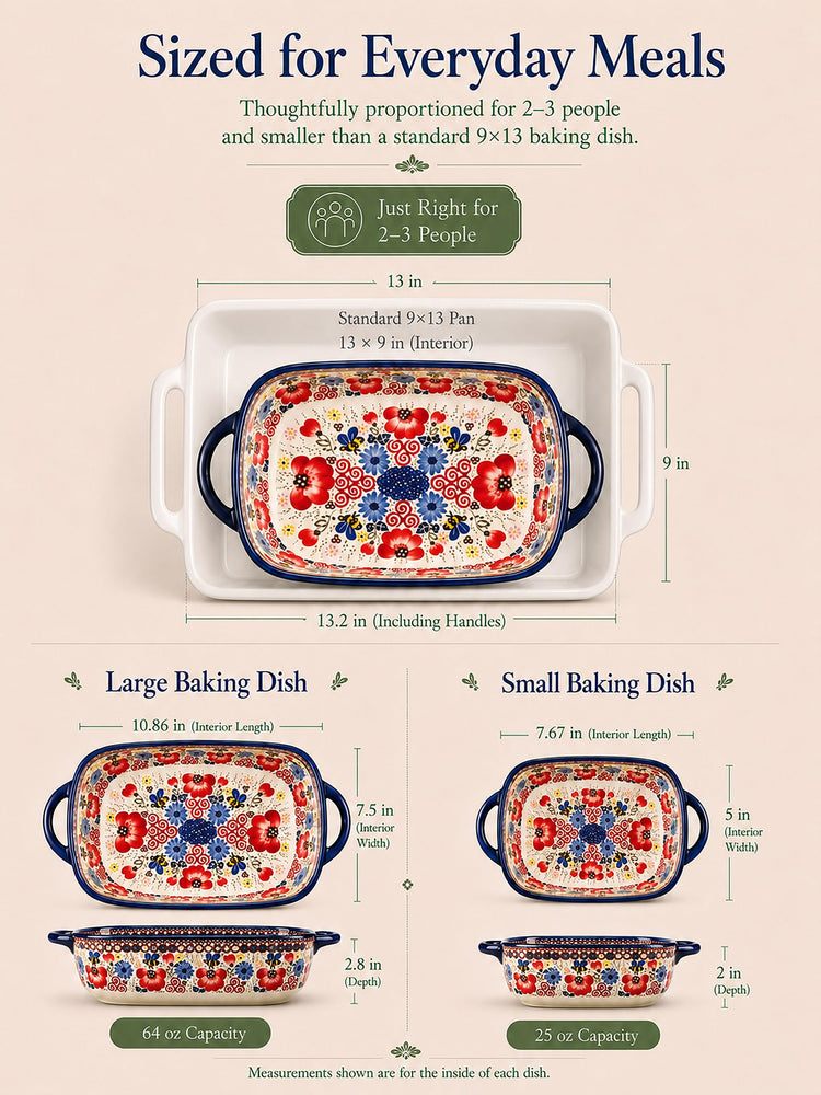 2 Piece Polish Pottery Style Ceramic Baking Dish Set (2 Count)